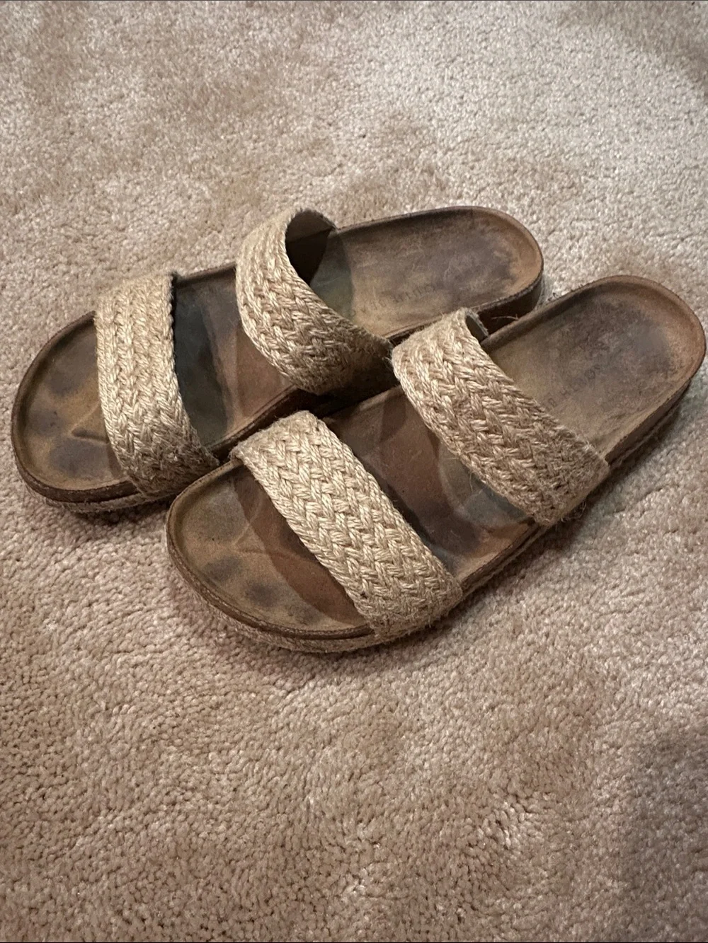 South Beach Braided Two-Strap Slide Sandals in Natural